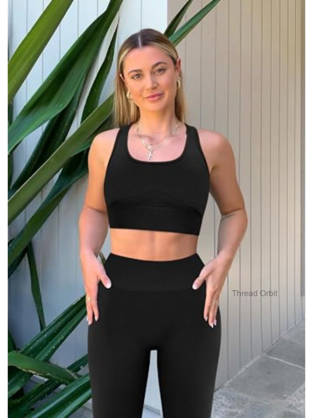 2 Piece Workout Set Racerback Sports Bra High Waist Leggings Seamless - Picture 2 of 6